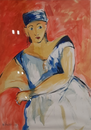 Acryl schilderij, Maya Wildevuur, Portret, 1997